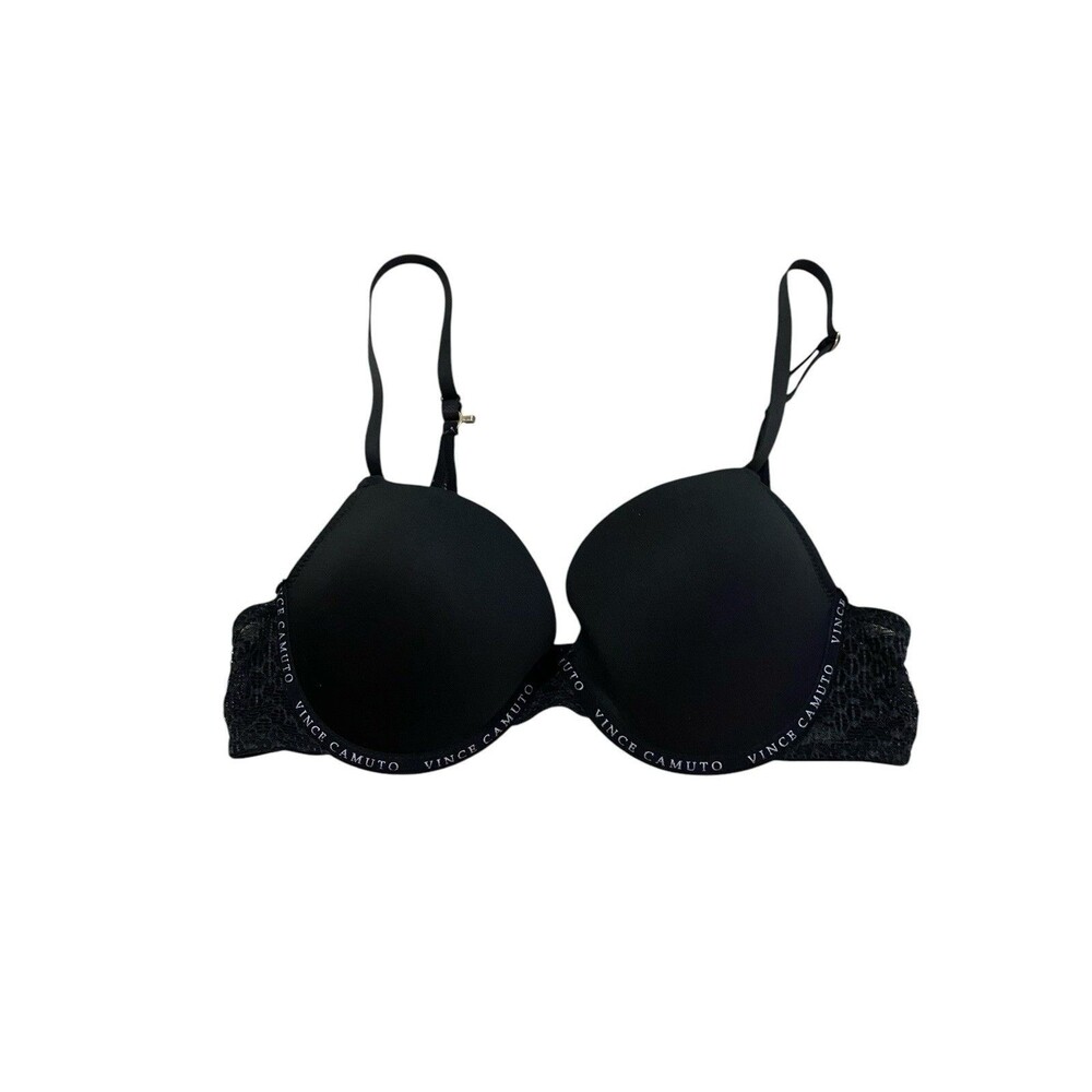 Vince Camuto Black Bra 36C Lightly Padded Underwire Racerback Clip Lace
